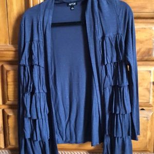 EUC Apt 9 cardigan blue front ruffle